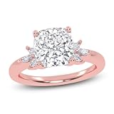 1 Ct Cushion Cut Lab Grown Diamond Ring VVS2 10K 14K 18K Solid Rose Gold Lab Grown Diamond Engagement Ring Marquise Trios Wedding Bridal Anniversary Ring Valentine Gift for Women(IGI Certified)