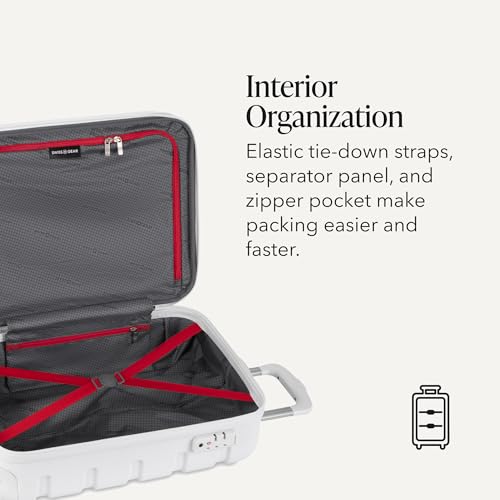 Image of SWISSGEAR Signature Hardside Expandable Carry-On Spinner Luggage, ABS Construction, TSA-Friendly Lock, and Built-In Cupholder, White, 19-Inch