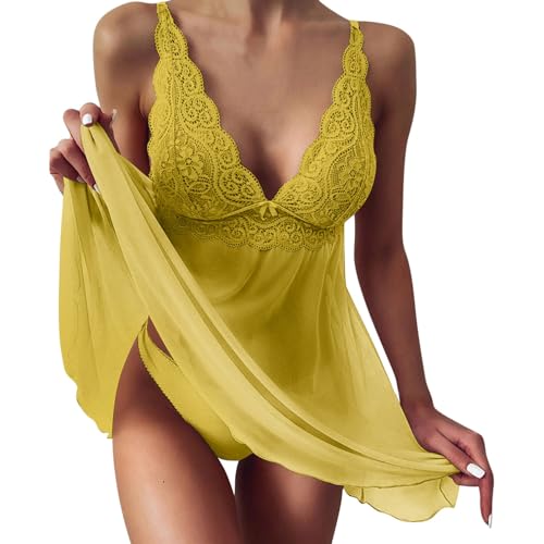 Mujer Camisón Conjunto de Lencería Halter Abierto Posterior Babydoll Encaje Ropa Interior Sexy Transparente Mujer Lingerie Escotado por Detrás Lace Ropa de Dormir Atractivo Body de Lace Cómodo y sexy