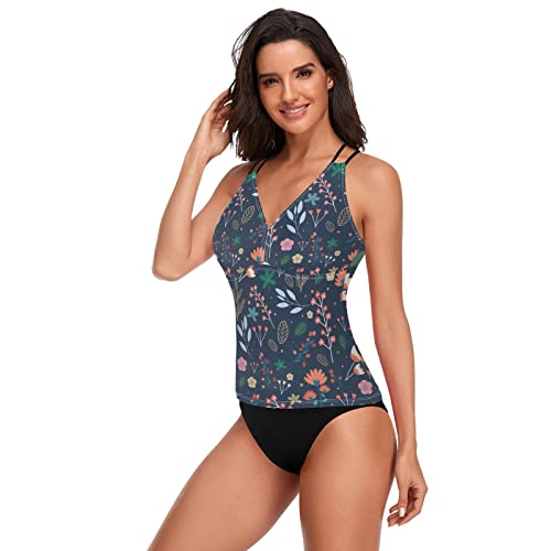Ditsy Floral Women's Tankini Tops Swimwear V Neck Swimsuits Tops #TOP2