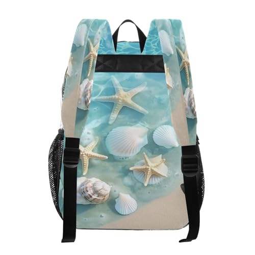 Summer Beach Starfish and Seashell Clear Backpack - Stadium Approved Large 15.7-inch Waterproof Transparent Bag for Sports, Concerts, Work, Travel#5713