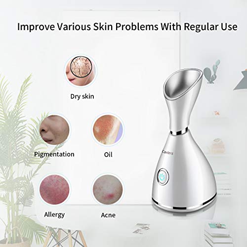 Image of Facial Steamer-Nano Ionic Facial Steamer Warm Mist Humidifier Atomizer Sprayer Moisturizing Face Steamer Home Sauna SPA Face with 4 Piece Stainless Steel Skin Kit and Hair Band(White)
