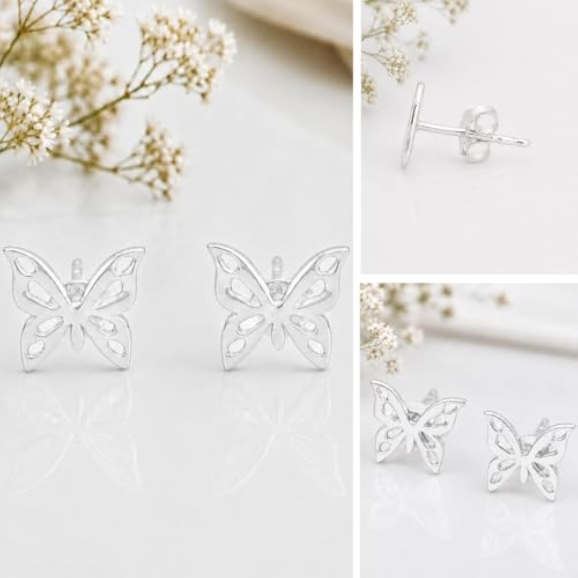 Women's 925 Sterling Silver Mini Butterfly Stud Earrings Set