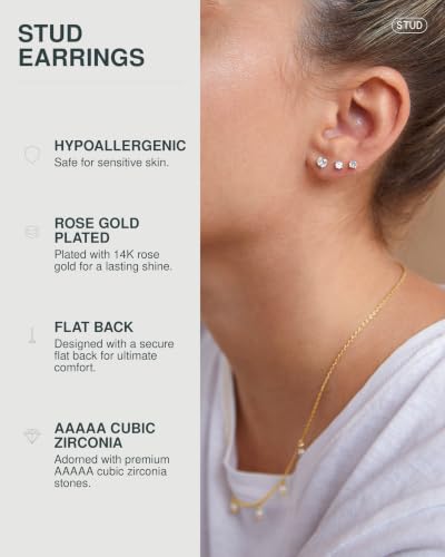 Image of PAVOI Flat Back Stud Earrings for Women, 14K Gold Plated CZ Cartilage Studs