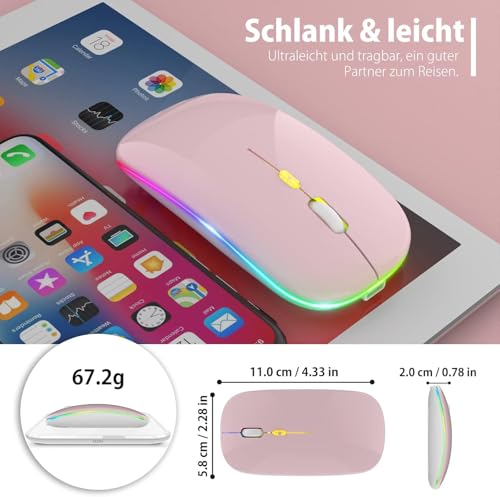 Image of LED Wireless Mouse, Slim Silent Mouse 2.4G Portable Mobile Optical Office Mouse with USB & Type-c Receiver, 3 Adjustable DPI Levels for Notebook, PC, Laptop, Computer (Pink)