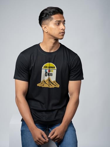 Image of T-Shirt for Men - 100% Cotton Ladakh Motorcycle Rider Half Sleeve Round Neck Graphic Print | Regular & Oversized Fit | 180 /220 GSM | S-5XL | Black, Navy Blue, Olive, Red, White