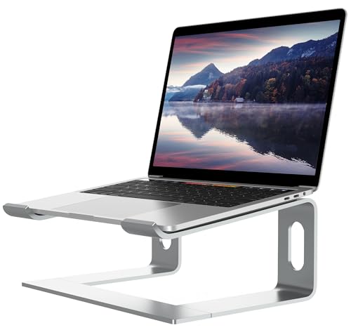 ALASHI Supporto per laptop per scrivania, Supporto ergonomico per notebook, Ascensore per laptop in metallo rimovibile, Supporto per montaggio di raffreddamento per PC da 10 a 15,6 pollici, argento