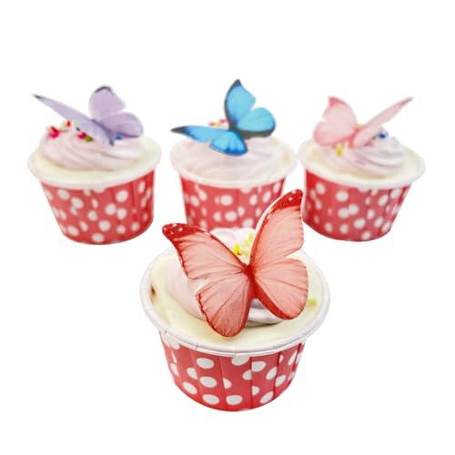 48 Pcs Edible Wafer Paper Butterflies Birthday Cupcake toppers, Colorful Small Pastel Cake Topper, Cake Decorations for Wedding Birthday butterfly princess themed Party (Mixed Color) - Thumbnail 6