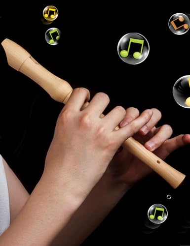 Image of Mr.Power Maple Wooden Soprano Recorder, C Key German Style Fingering 8 Holes 2 Piece School-Approved Musical Instrument Pupil Student Educational (Wood Color)