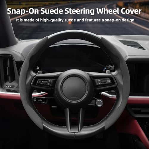 Hogisay Suede Thin Car Steering Wheel Cover, 2 Piece, Suitable for Round and D Shaped Steering Wheels, Black — view 2