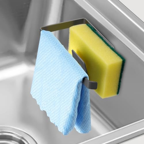 GAViA Organizador de fregadero – Soporte de esponja de acero inoxidable, colgador extraíble sin taladrar, organizador a prueba de óxido para paño