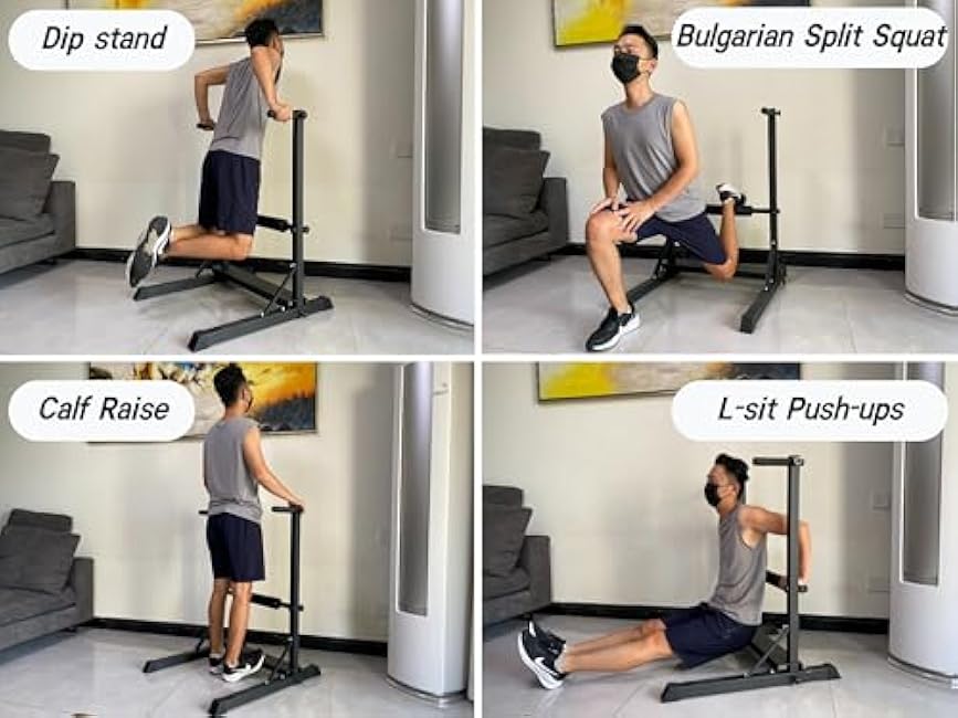 3-in-1 Dip Station, Bulgarian Split Squat & Calf Raise Stand with Heavy Duty Steel Frame | Home Gym Full Body Training Equipment