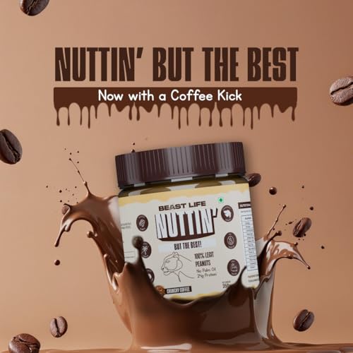 Image of BeastLife Crunchy Coffee Peanut Butter | 24.5 G Protein | 350 gm | 100% Peanuts, High Protein | Zero Palm Oil | Non‑GMO Nut Butter | Fitness-Friendly Spread | Zero Cholesterol