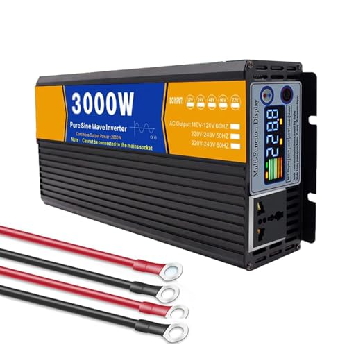 HYZHANHONG 24v to 120v,Inversor de Energía Solar de Baja Frecuencia 12V a 220V 3000W (Pico) Onda Senoidal Pura Inversor de DC 12V-72V a AC 120V/220V Convertidor Solar con Pantalla LED y Salidas AC