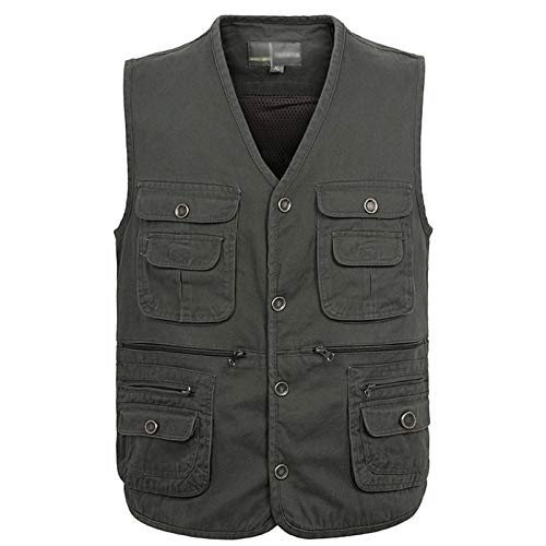Flygo Men's Casual Cotton Outdoor Work Safari Travel Photo Vest With Multi Pockets (Large, Army Green) #TOP23