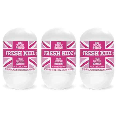 Fresh Kidz Roll On Deodorant for Kids and Teens - Baking Soda and Aluminum-free 24 Hour Protection for Sensitive Skin - Girls 