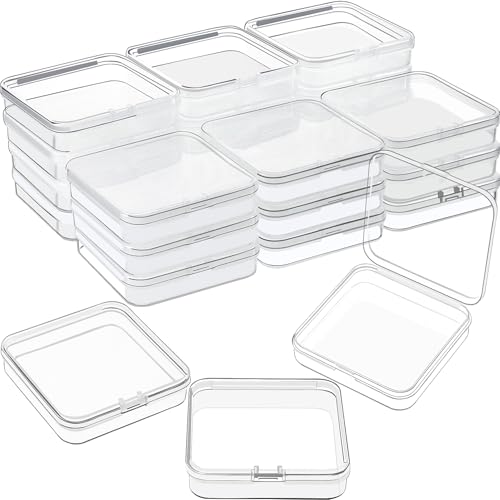 SATINIOR 24 Pcs Small Clear Plastic Container Box, 2.8 x 2.8 x 0.67 in