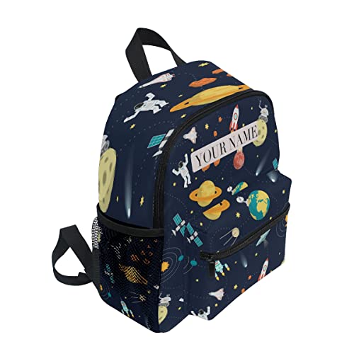 OREZI Custom Kid's Name Toddler Backpack,Personalized Backpack with Name/Text Daycare Bag,Customization (Cute Space Universe Planet Adventure) Nursery Bag Preschool Baby Diaper Bag, Blue, One Size,2