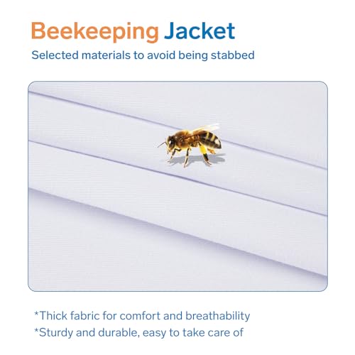 ZMHBKPS Bee Suit - Beekeeping Jacket for Men & Women - Polycotton Beekeeper Jacket with Beekeeping Gloves and Veil Hood (White-XL)