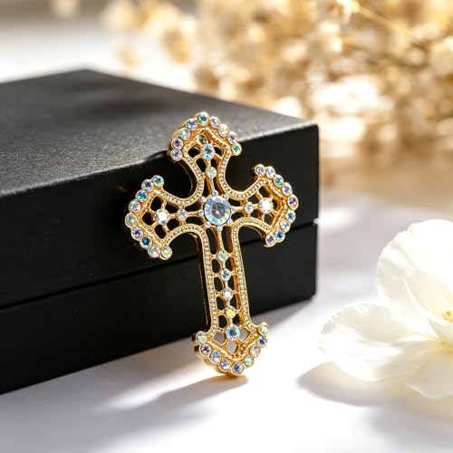 Image of Gyn&Joy Sparkle Crystal Rhinestones Holy Cross Brooch Pin Jewelry For Women Men