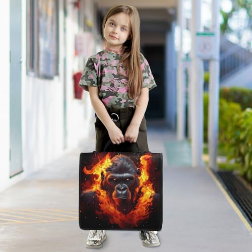 Image of 3 Ring Zipper Binder with Shoulder Strap Fierce Gorilla King Kong 1.5 inch Binders Keeper Large Capacity Multi Pockets for School Office Supplies
