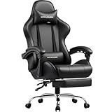 GTPlayer ゲーミングチェア オットマン付き デスクチェア オフィスチェア ゲームチェア 145°リクライニング ハイバック ヘッドレスト ひじ掛け ランバーサポート テレワーク 椅子 パソコンチェア 蒸れない座面 PUレザー 気孔付き皮革 イス gaming chair 电竞椅 ブラック PL800-BLACK