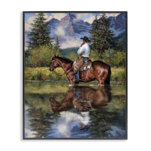 Cowboy River Forest Scouting Scene, 16 x 20 Inch Framed Giclée Print