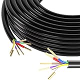 SUZCO 30FT Heavy Duty 14/12/10AWG 7 Way Round Conductor Blade Trailer Wiring Harness Color-Coded Cable Traditional SAE Insulated Wire -20°C to 105°C Black Sheath for Trailers RV Hitch and Tow