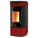 Frontale in: vetro e maiolica TERMOSTUFA A PELLET RAVELLI MODELLO HRV 140 GLOBE IDRO VENTILATA CERAMICA BORDEAUX