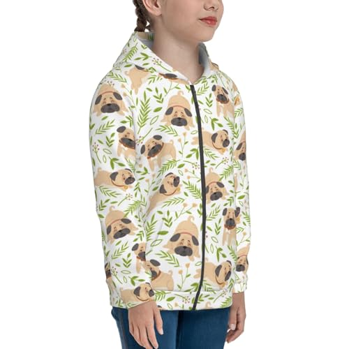 Puppy and Spring Flowers Kid Hoodies Boys Zip Up Sweatshirts Girls Pullover with Pocket4