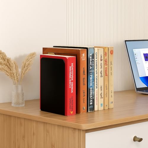 Image of Zepdos Book Stand for Table | Non-Slip L-Shaped Book Ends for Desk & Office | Strong Steel Book Holder for Books, Magazines, Files & Steel Book Stands for Office, Home & Study Table (1 Pair, Black)
