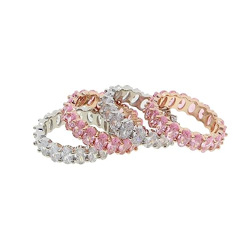 Razered Iced Out Bling 5A Engagement Rings For Women White Pink Oval Cubic Zirconia Eternity Band Stacking Classic Finger Jewelry4