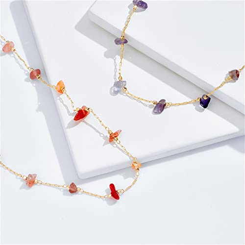 Pingyongchang Quartz Stone Gravel Necklace For Women, Red Purple Artificial Crystal Necklace, Gold-Plated Chain Elegant Simple Daily Collocation-Red #TOP2