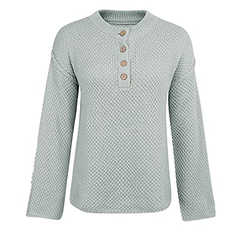 Women's Sweaters, Paris Sweatshirt Heart Sweatshirts For Women Plus Size Turtleneck Sweater Women's Solid Color Round Neck Chest Button Placket Open Knit Sweater Cropped Cowl Neck (L, Gray) #TOP2