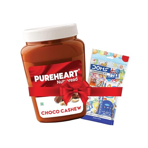 Image of PUREHEART Choco Cashew Spread 350g with Free Stationery Kit | Creamy Chocolate Cashew Spread | Healthy Breakfast Spread for Kids | Protein Rich Energy Spread for Bread Sandwich & Tiffin