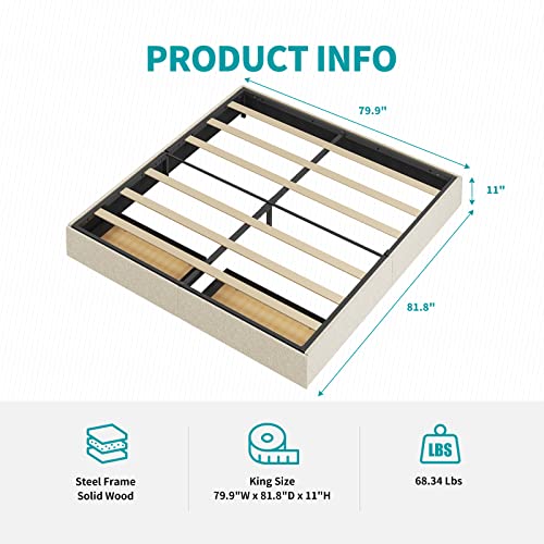 Balus King Bed Frame With Storage Drawers, Upholstered Platform Bed Frame With Large Storage Space, No Box Spring Needed/Heavy Duty Wood Slat Support/Noise Free/Easy Assembly, Beige #TOP1