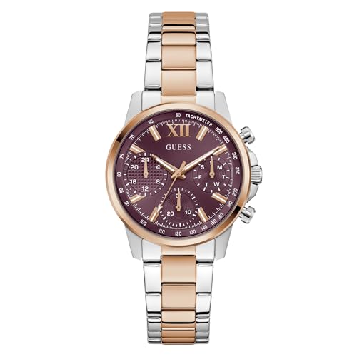 Image of Guess Women's 36mm Watch - Two-Tone Bracelet Burgundy Dial Two-Tone Case