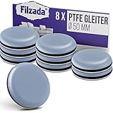 Filzada® 8x Teflongleiter Selbstklebend - Ø 50 mm (rund) - Profi Möbelgleiter/Teppichgleiter PTFE (Teflon)