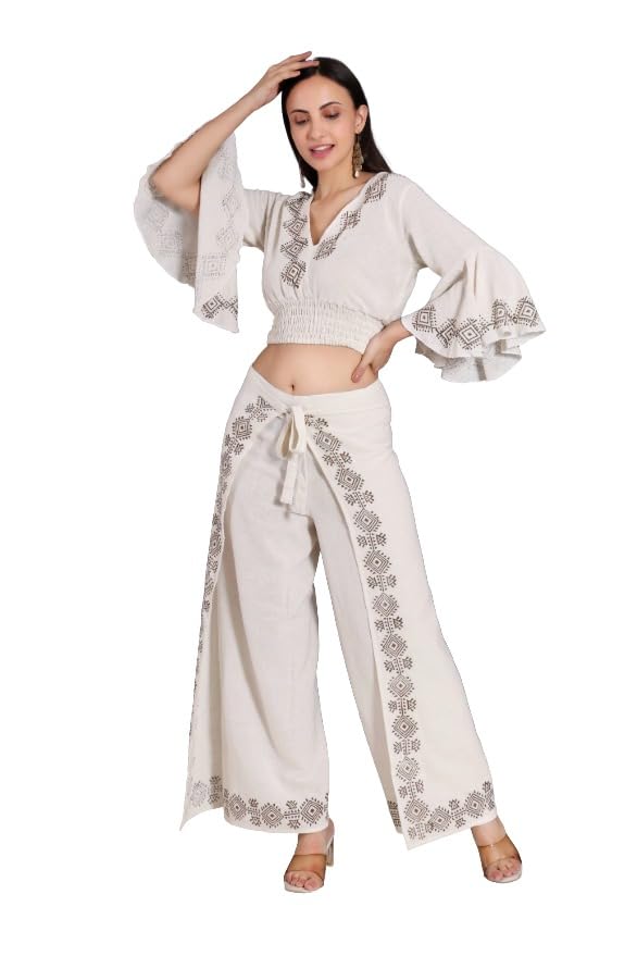 Women's Khadi Cotton Bobbin Top & Wrap Pajama Set with Brown Block Print Boho Style Short Sleeve Clothing Set Comfortable Casual Wear & Outings-picture-32