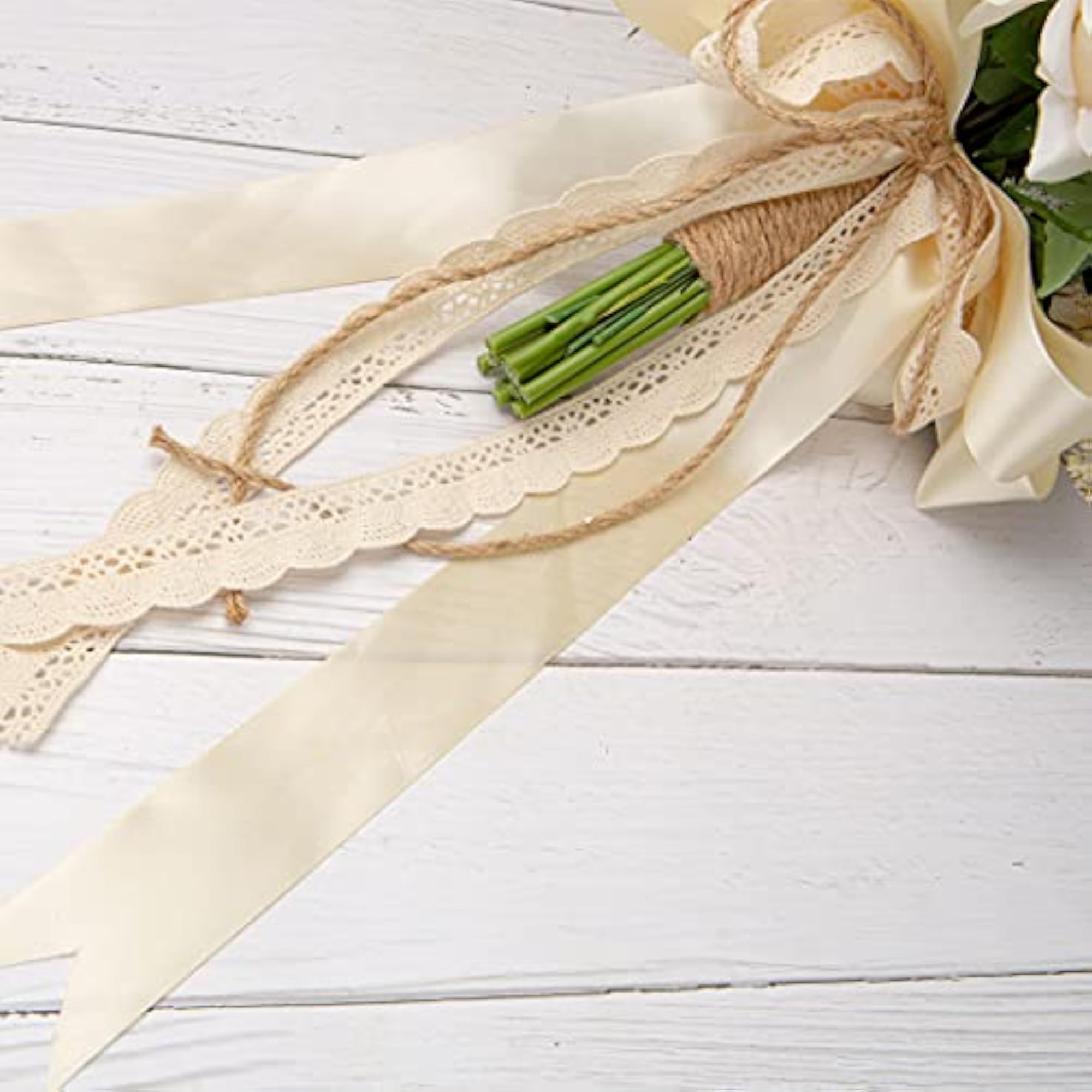 Champagne White Rose Artificial Bouquet for Wedding Decor