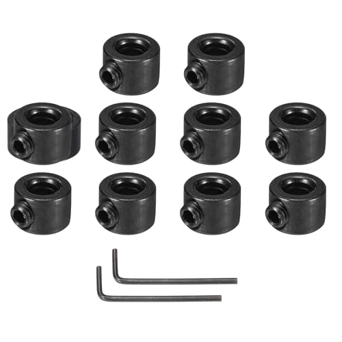 MECCANIXITY Bore 5 mm Shaft Collar 11 mm OD 8 mm Thickness Carbon Steel Landing Gear Stopper Wheel Collar with Set Screw & 2 Hex Wrench for Machine Tools Industry (Black, Pack of 10)