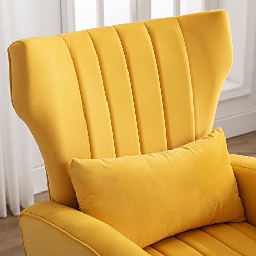 Dm Furniture Accent Chairs With Ottoman Set Of 2 Velvet Wingback Club Chair Upholstered Reading Armchairs With Gold Metal Legs For Living Room/Bedroom, Yellow #TOP5