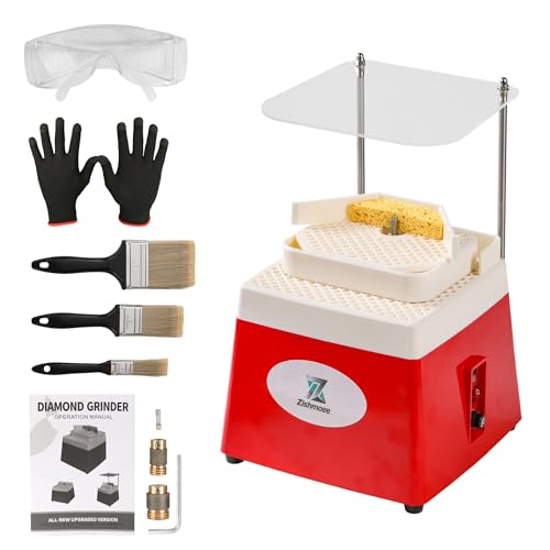 2025 Upgrade Stained Glass Grinder Kit 4200r/min with 2-Level Grinding Table & 5-Piece Diamond Bits Set (5/8"+1"+3 Sizes), 65W 110V Portable DIY Tool for Glass/Ceramics/Crafts (Red