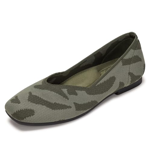 Image of Frank Mully Womens Casual Flat Shoes Square Toe Shoes Knitted Work Flat Comfort Dressy Flat Shoes for Daily Washable