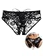 Höschen mit Offenem Schritt Erotische Unterwäsche Große Größen String Tanga Damen Sexy Dessous mit öffnung Ouvert Slip Curvy Thong Mollige Frauen Spitze Unterhosen Hipster Pantys Schwarz,M-L