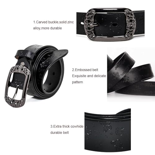 Butterfly Belts Womens Leather Belts for Jeans Black Brown Cowgirl Butterfly Embossed Belt and Buckle Elegant Gift Box4