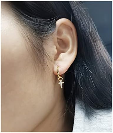 Silver Gold Hoop Earrings for Women, 925 Sterling Silver Post Hypoallergenic Gold Hoop Cross Earrings with 5A+ Cubic Zirconia | Lightweight Small Silver Sleeper Earrings Gold Hoop Huggie Hinged Earrings 10mm