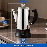 APOXCON Electric Coffee Percolator Stainless Steel Coffee Maker with Clear Brew Progress Tough Glass Knob, Keep Warm & Cordless Serve Classic Coffee Pot - No Aluminum No Plastic Contact (12 Cup)