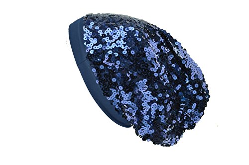 LJL Design Large Sequin Beanie Womens Sequins Hat Disco Girl Cap Dancer Club (Navy)