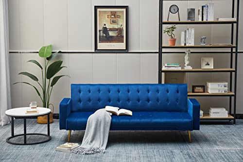 Bonrcea Modern Convertible Futon Sleeper with Mattress, Sturdy Metal Frame & Legs, Foldable Backrest Sofabed, Dark Blue Bonrcea Modern Convertible Futon Sleeper with Mattress, Sturdy Metal Frame & Legs, Foldable Backrest Sofabed, Dark Blue